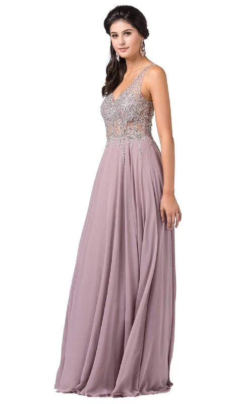 Dancing Queen - 2570 Jewel Ornate Illusion Bodice Chiffon Prom Dress