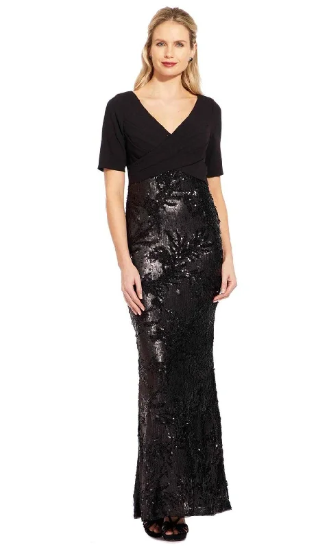 Adrianna Papell - AP1E205644 Crisscross V-Neck Sequined Crepe Dress