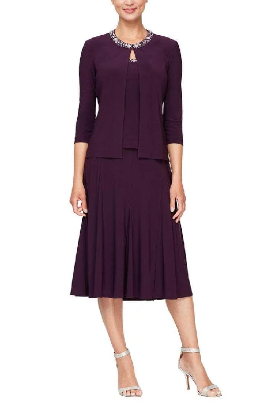 Alex Evenings - 235372 Matte Jersey Tea Length Dress