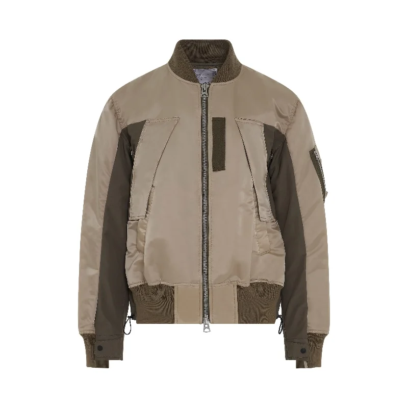 Nylon Twill Mix Classic Jacket in Beige