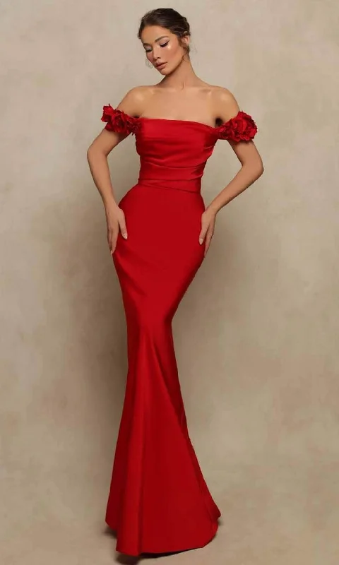 Tarik Ediz 98016 - Straight Across Satin Evening Gown