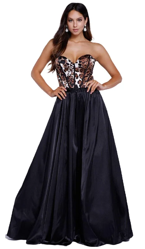 Nox Anabel - 8230 Corset Boned Leopard Print Evening Gown