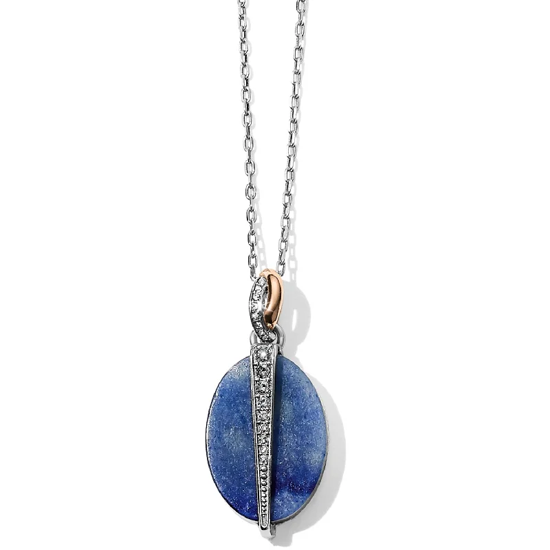 Neptune's Rings Oval Brazil Blue Quartz Reversible Short Necklace