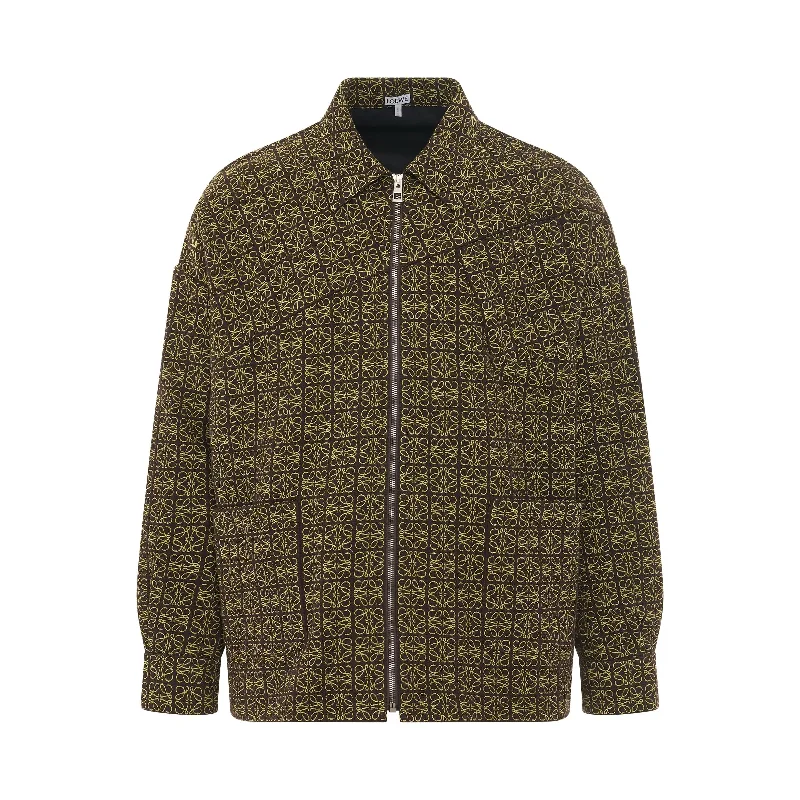 Anagram Jacquard Zip Jacket in Brown