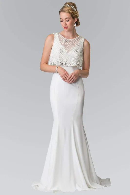 Elizabeth K - GL2257 V-Neck with Detachable Beaded Lace Top Gown