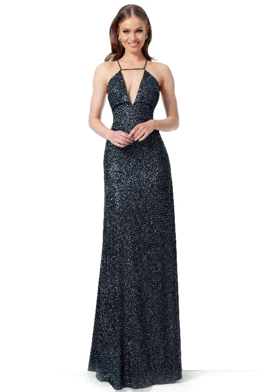 Jovani - 1551 Sleeveless Deep V-Neck Sheath Dress With Train