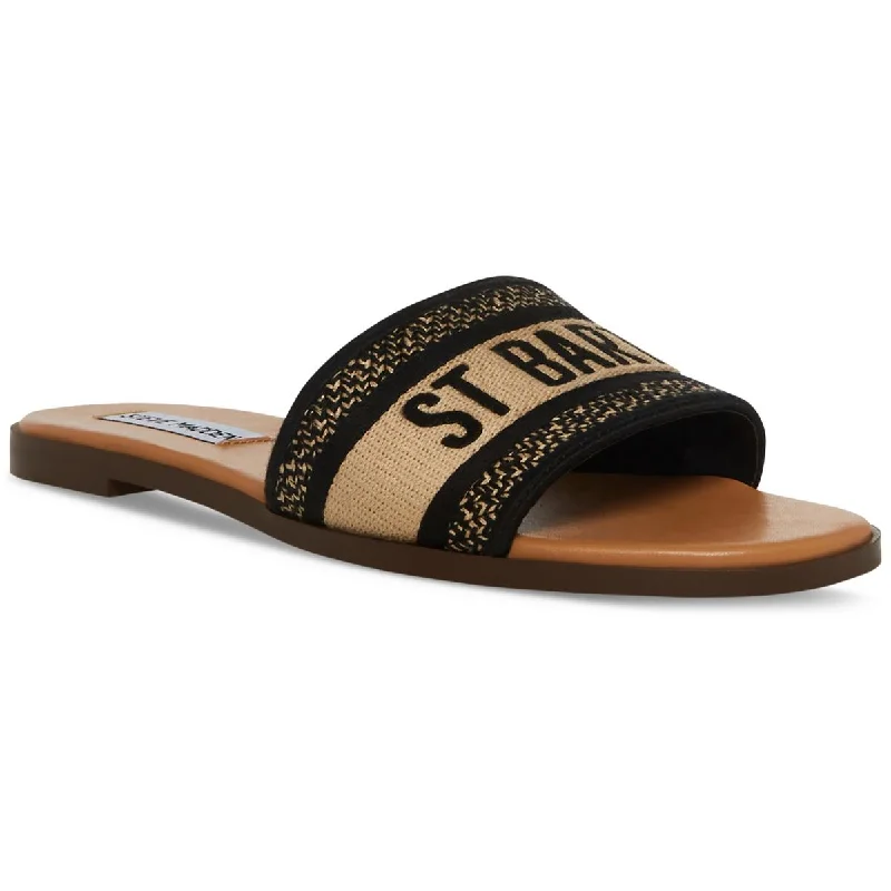 Steve Madden Womens Knox Embroidered Open Toe Slide Sandals