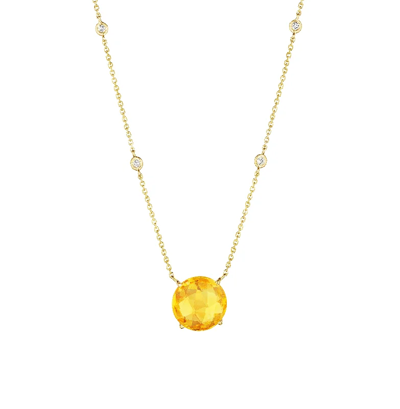 Sabel Collection Yellow Gold Citrine and Diamond Station Necklace