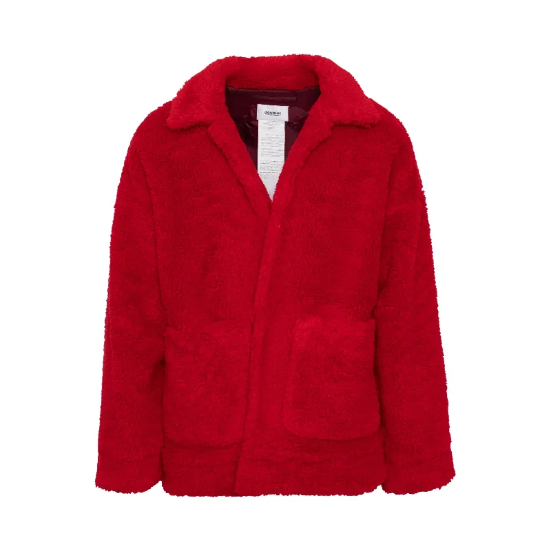 Hand-Painted Recycle Fur Jacket in Red