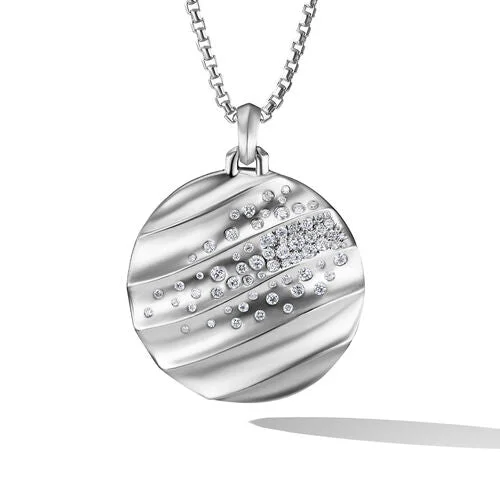 Cable Edge Pendant in Recycled Sterling Silver with Pavé Diamonds