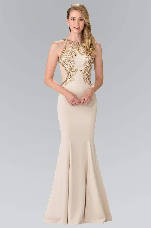 Elizabeth K - GL2237 Bead Embellished Halter Neck Gown