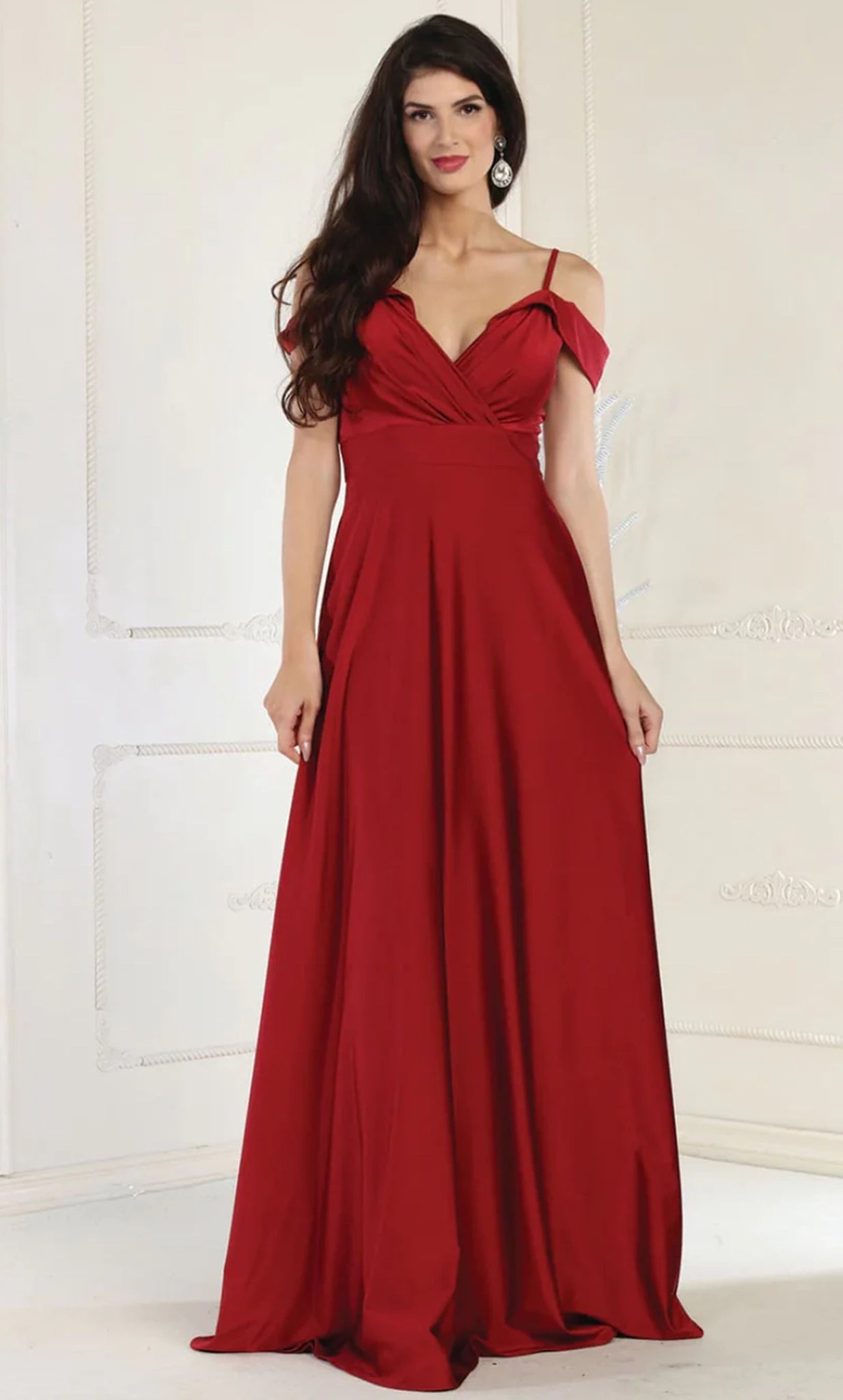 May Queen MQ1988 - Cold-Shoulder V-Neck Prom Dress