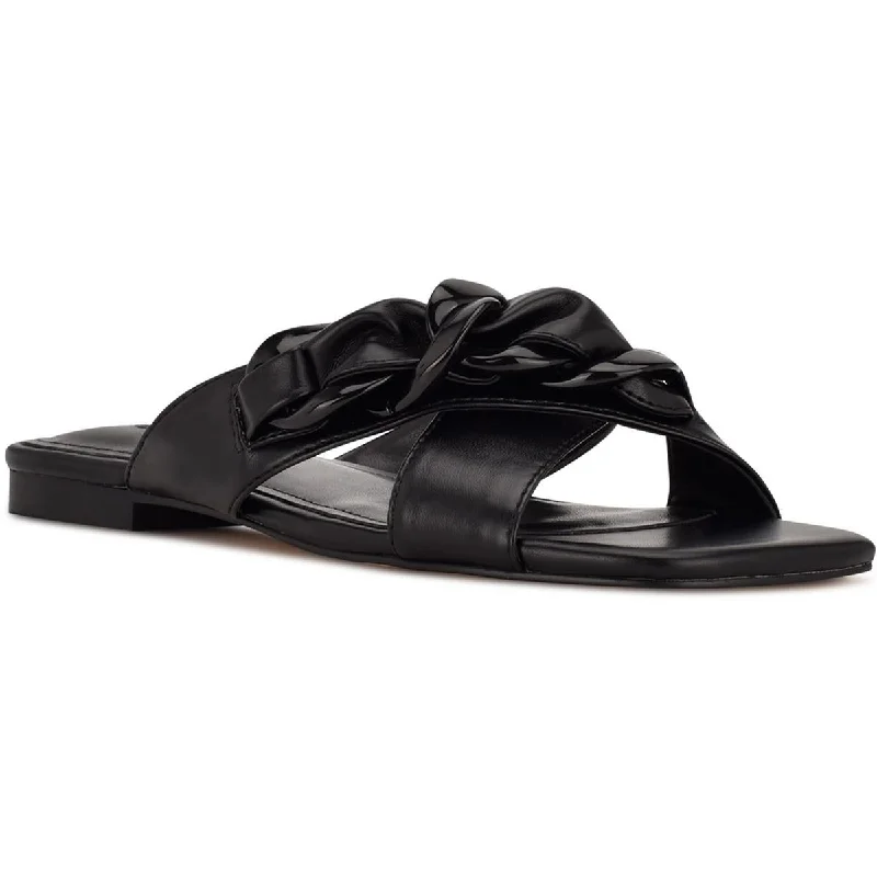 Nine West Womens Misty Faux Leather Open Toe Slide Sandals