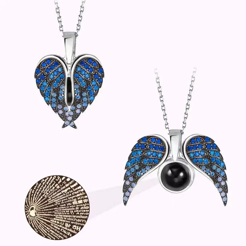 Wholesale Titanium Steel Angel Wing Projection Necklaces