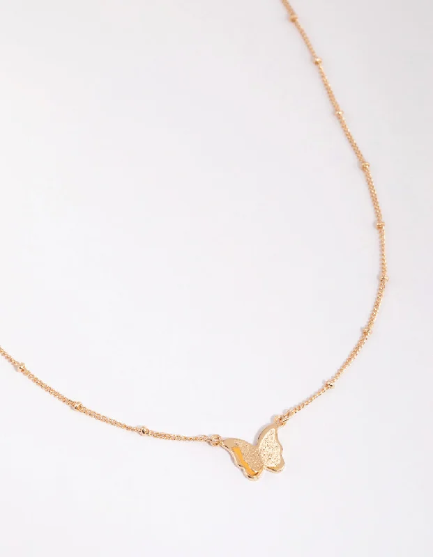 Gold Ball & Chain Butterfly Necklace