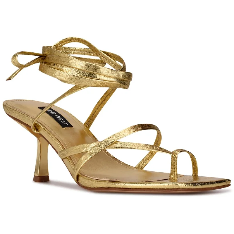 Nine West Womens Pina 3 Faux Leather Ankle Tie Slide Sandals