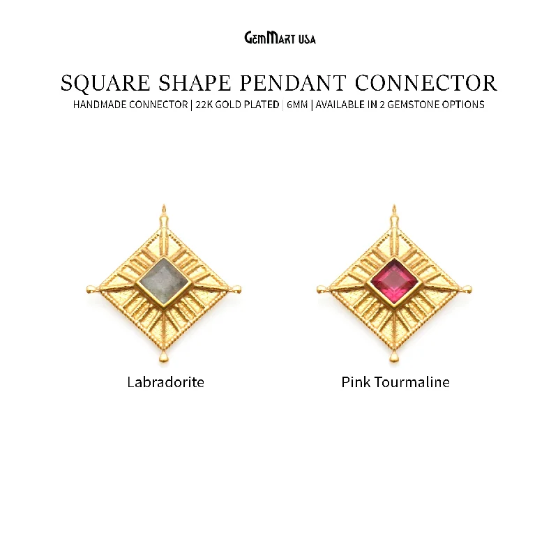 Square 16mm Gold Plated Single Bail Pendant Connector