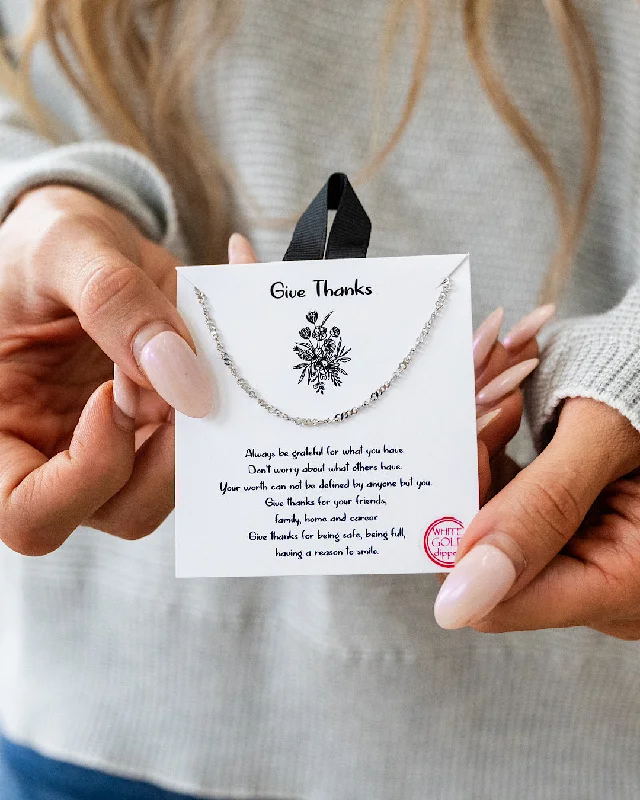 NEW! White Gold Dainty "Give Thanks" Chain Necklace