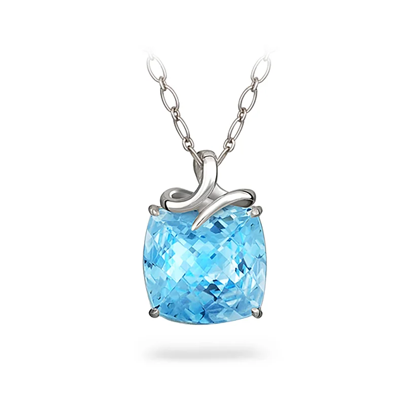 Dancing Twizzle Cushion Blue Topaz and Sterling Silver Pendant