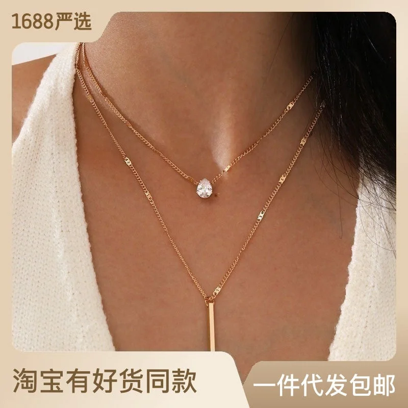 Wholesale Waterdrop Double Layer Metal Necklaces