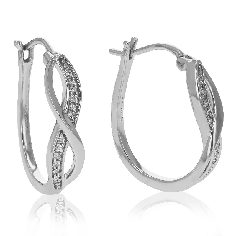 1/10 cttw Round Cut Lab Grown Diamond Hoop Earrings in .925 Sterling Silver Prong Set 3/4 Inch