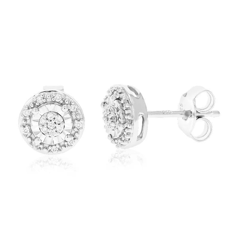 1/10 cttw Round Lab Grown Diamond Stud Earring .925 Sterling Silver Prong Set 1/4 Inch