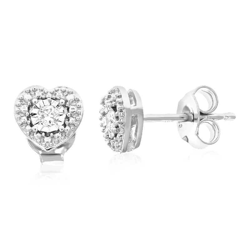 1/10 cttw Round Lab Grown Diamond Studs Earrings .925 Sterling Silver Prong Set 1/4 Inch