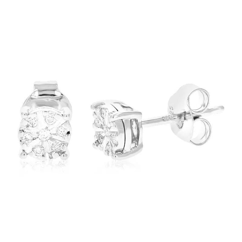 1/12 cttw 14 Stones Round Lab Grown Diamond Studs Earrings .925 Sterling Silver Prong Set 1/5 Inch