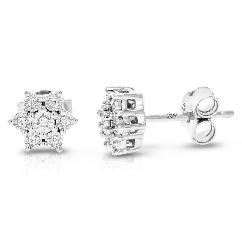 1/12 cttw 14 Stones Round Lab Grown Diamond Studs Earrings .925 Sterling Silver Prong Set Star Shape