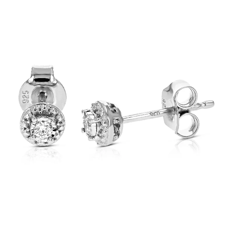 1/12 cttw Round Lab Grown Diamond Studs Earrings .925 Sterling Silver Prong Set 1/5 Inch