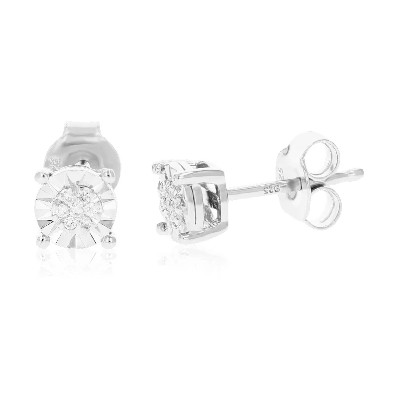 1/20 cttw 14 Stones Round Lab Grown Diamond Studs Earrings .925 Sterling Silver Prong Set 1/5 Inch