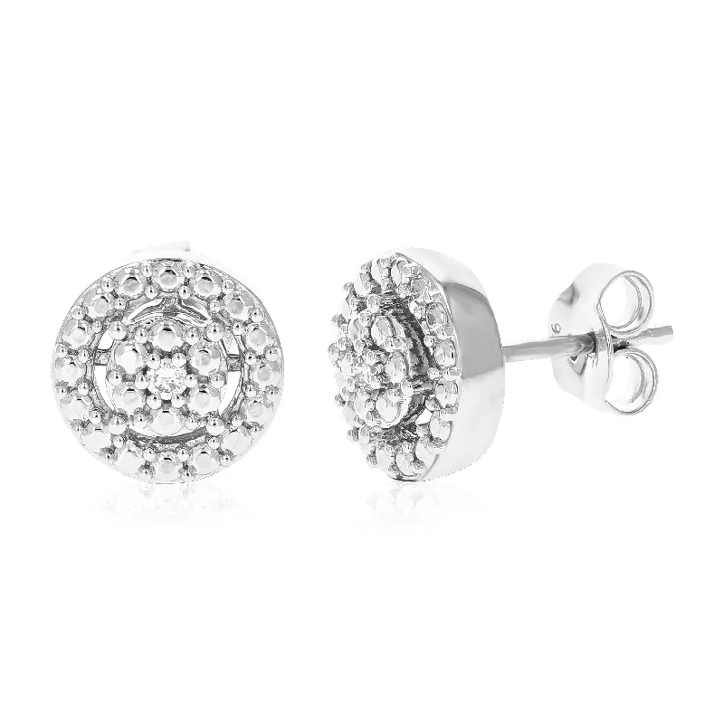 1/20 cttw Round Lab Grown Diamond Studs Earrings .925 Sterling Silver Prong Set 1/2 Inch