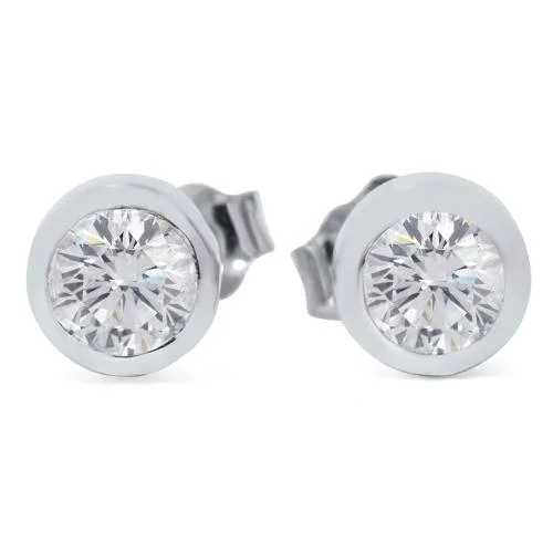 1/2ct Bezel Set Round Diamond Studs 14K White Gold