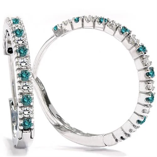 1/2ct Blue & White Diamond Hoops 10K White Gold