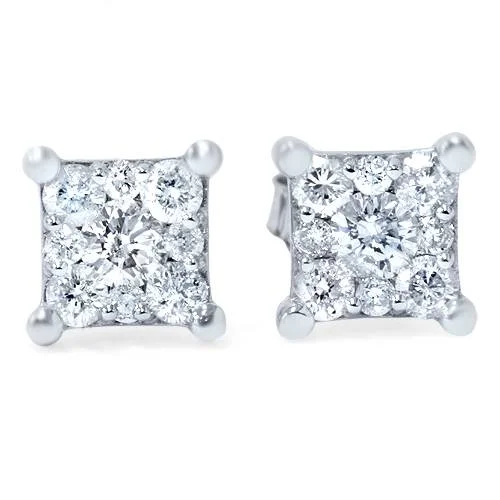 1/2ct Princess Cut Diamond Cluster Studs 14K White Gold