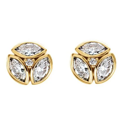 1/2cttw Marquise Diamond Cluster Studs 14k Yellow Gold