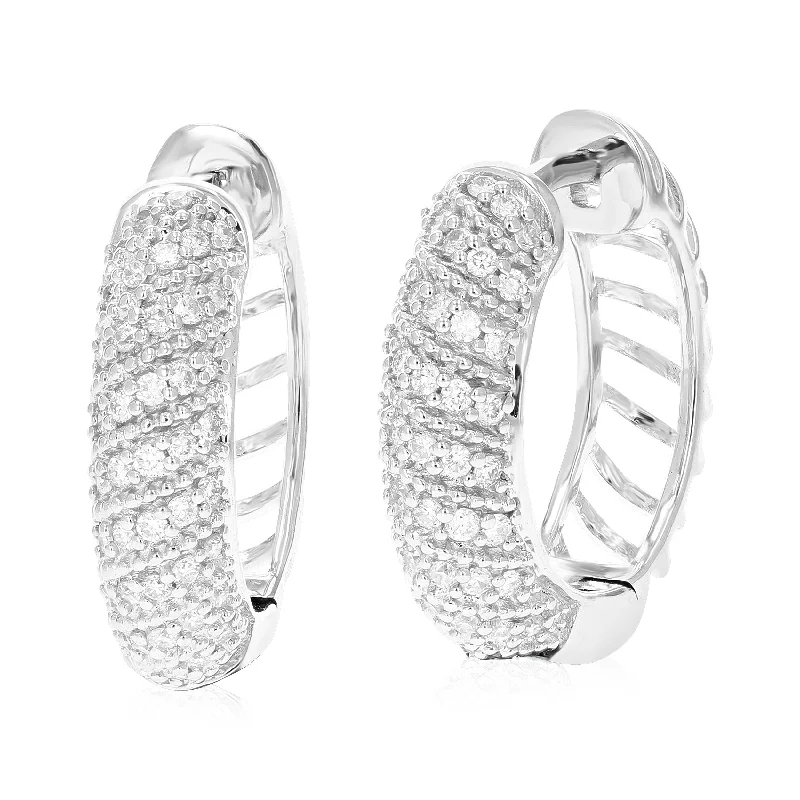 1/3 cttw 82 Stones Round Lab Grown Diamond Hoop Earrings .925 Sterling Silver Prong 2/3 Inch