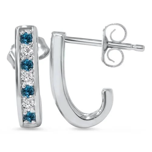 1/3ct Blue & White Diamond Hoops 14K White Gold