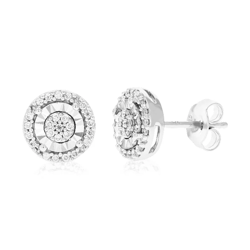 1/4 cttw 50 Stones Round Lab Grown Diamond Studs Earrings .925 Sterling Silver Prong Set 1/3 Inch