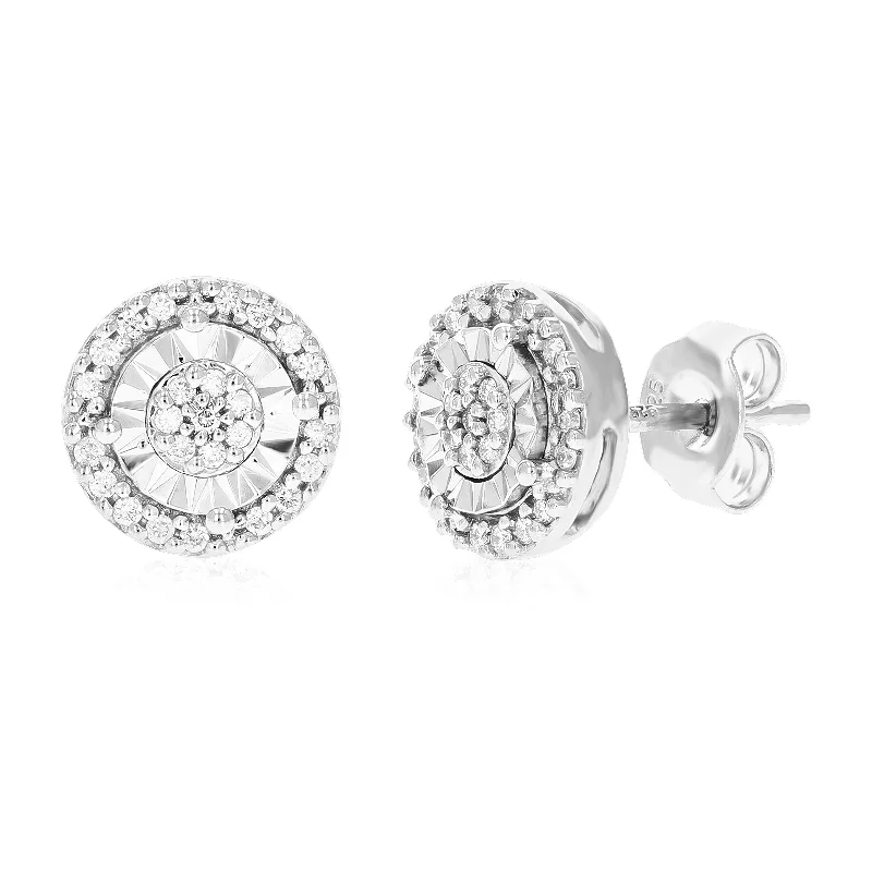 1/4 cttw 58 Stones Round Lab Grown Diamond Studs Earrings .925 Sterling Silver Prong Set 1/3 Inch