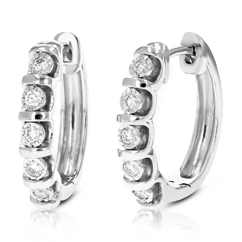 1/4 cttw Round Lab Grown Diamond Hoop Earrings .925 Sterling Silver Channel Set 2/3 Inch