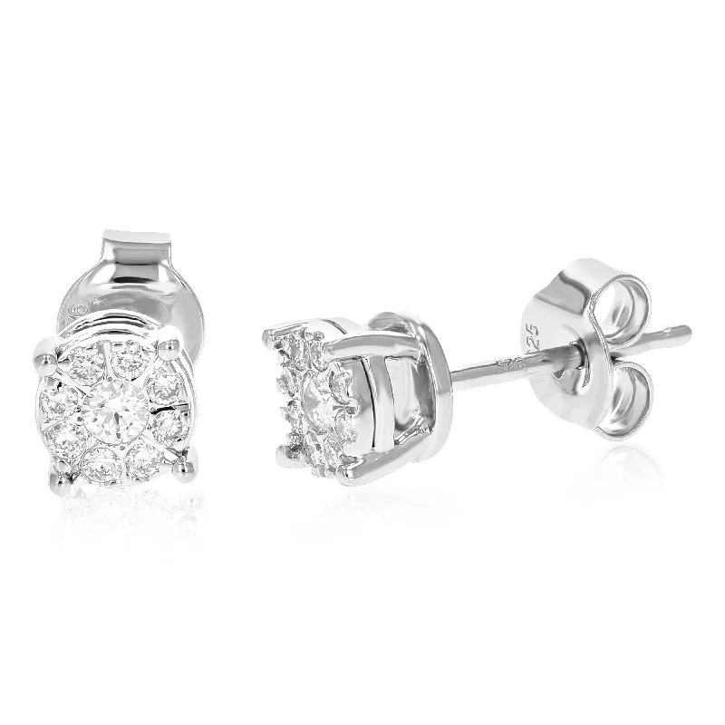 1/4 cttw Round Lab Grown Diamond Studs Earrings .925 Sterling Silver Prong Set 1/5 Inch