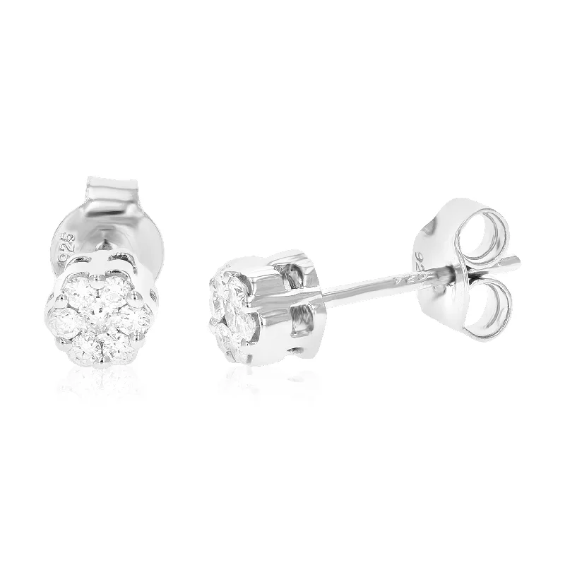 1/4 cttw Round Lab Grown Diamond Studs Earrings .925 Sterling Silver Prong Set 2/5 Inch