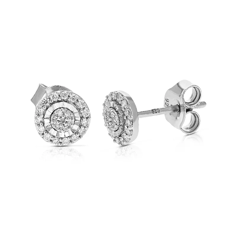 1/5 cttw 44 Stones Round Lab Grown Diamond Studs Earrings .925 Sterling Silver Prong Set 1/4 Inch