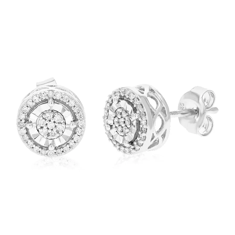 1/5 cttw 62 Stones Round Lab Grown Diamond Studs Earrings .925 Sterling Silver Prong Set 1/3 Inch