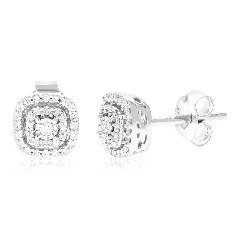 1/5 cttw 66 Stones Round Lab Grown Diamond Studs Earrings .925 Sterling Silver Prong Set 1/4 Inch