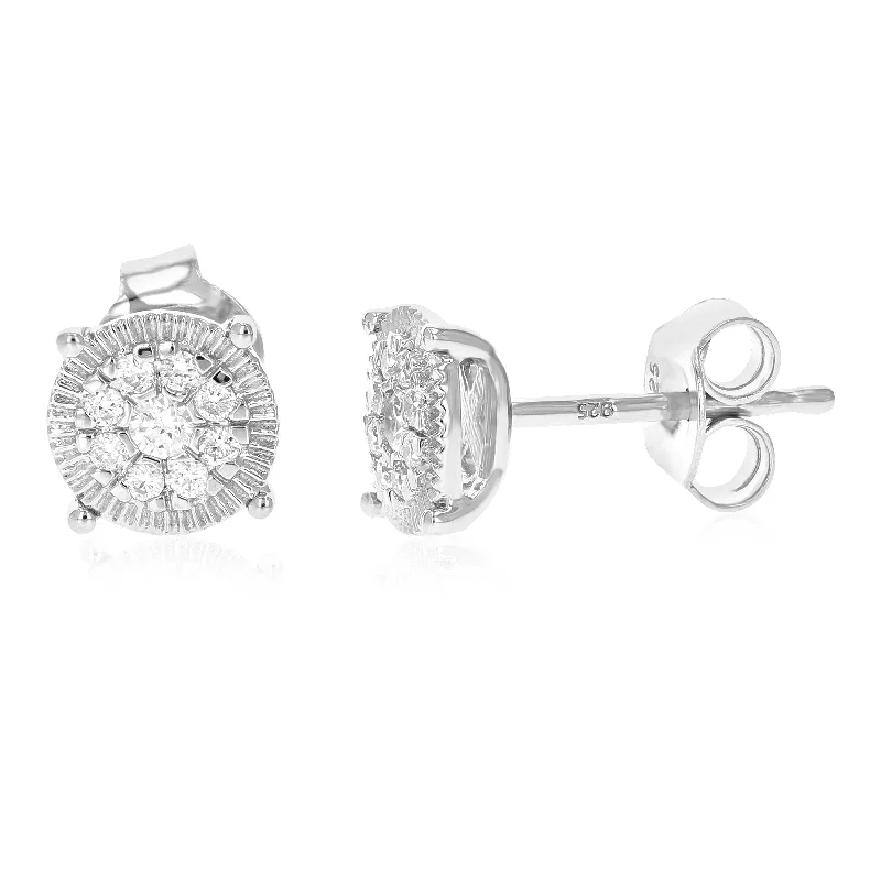 1/5 cttw Round Lab Grown Diamond Studs Earrings .925 Sterling Silver Prong Set 1/4 Inch