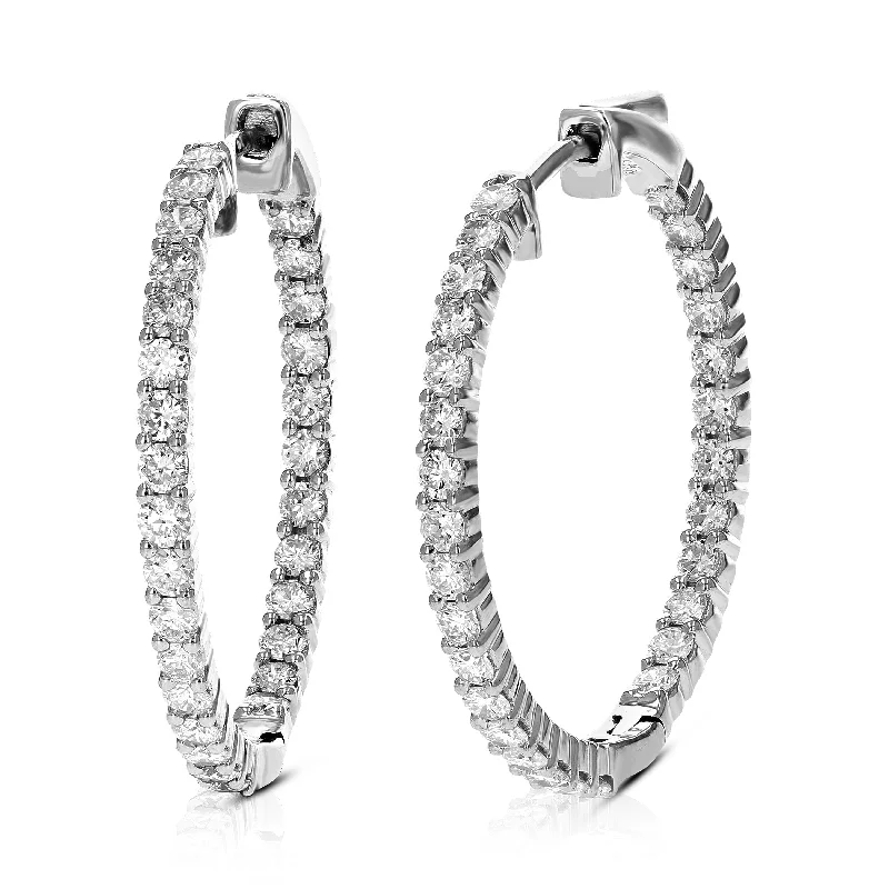 1.50 58 Stones cttw Round Lab Grown Diamond Hoop Earrings .925 Sterling Silver Prong Set 1 Inch