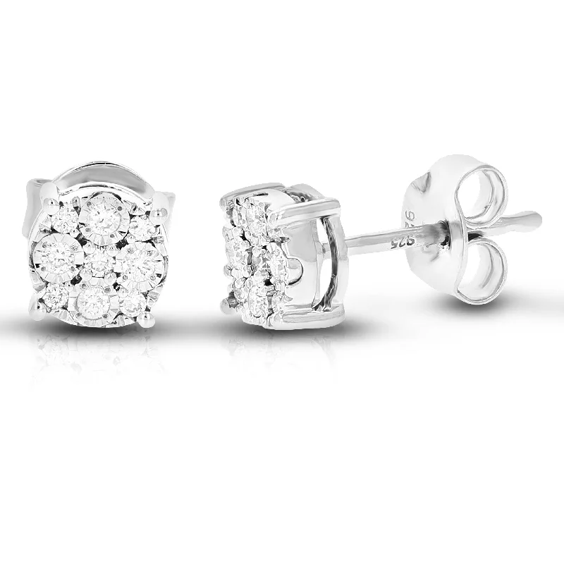 1/6 cttw 18 Stones Round Lab Grown Diamond Studs Earrings .925 Sterling Silver Prong Set Round Shape