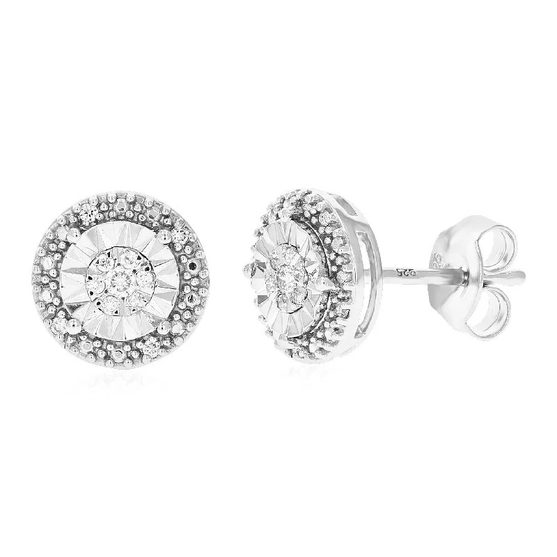 1/8 cttw 26 Stones Round Lab Grown Diamond Studs Earrings .925 Sterling Silver Prong Set 1/3 Inch